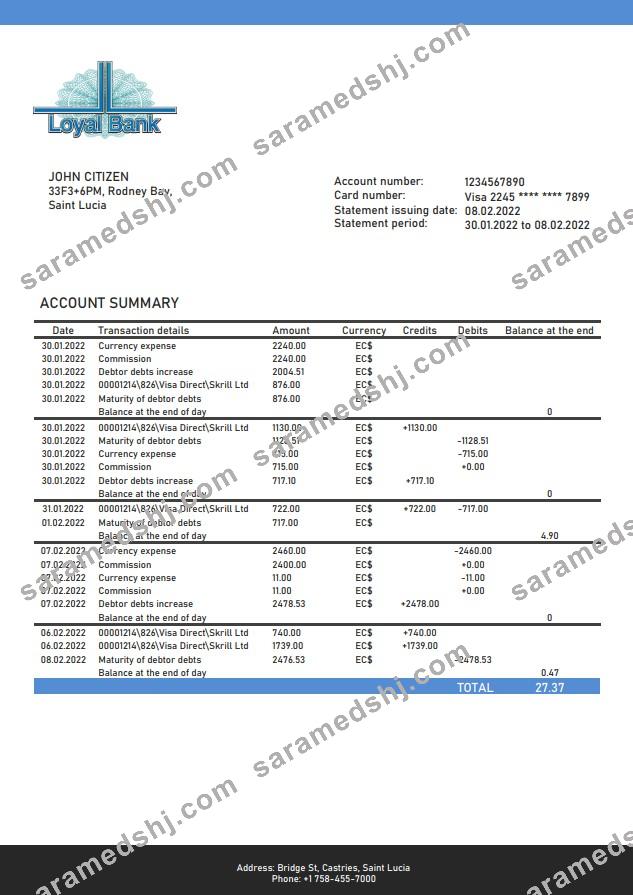 Saint Lucia Loyal Bank statement